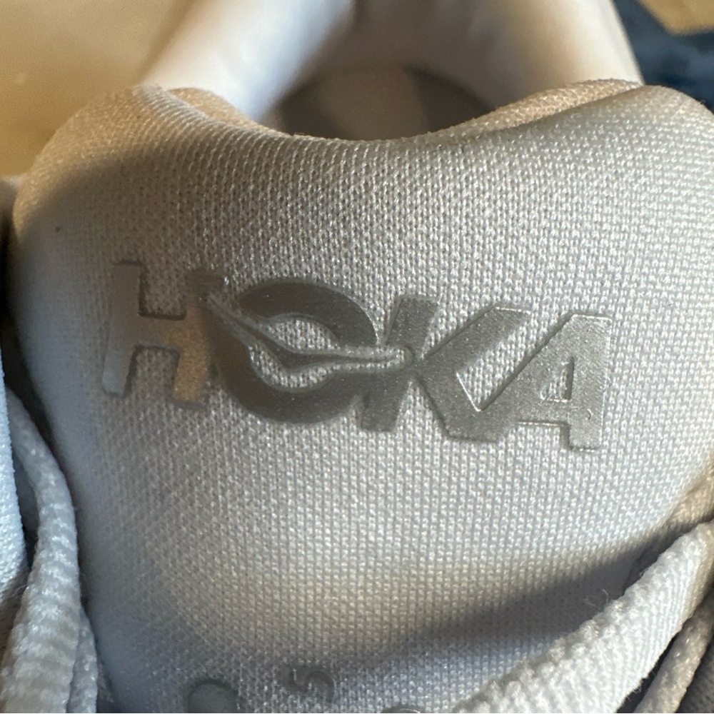 Hoka White Athletic Shoes with Pink Heel Loop - Picture 14 of 16